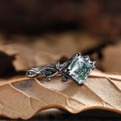 Unique Moss Agate Couple Rings Nature-Inspired His & Her Matching Wedding Band