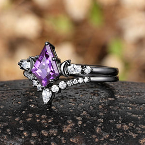 Kite Cut Purple Amethyst Engagement Ring Set