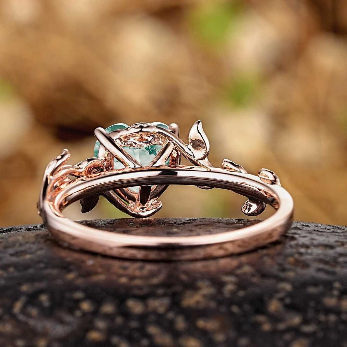 Nature Inspired Heart Cut Green Moss Agate Engagement Ring
