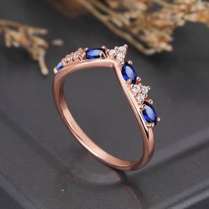 Vintage Marquise Blue Sapphire Curved Wedding Band