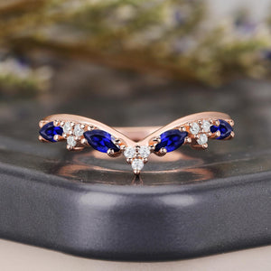 Vintage Marquise Blue Sapphire Curved Wedding Band