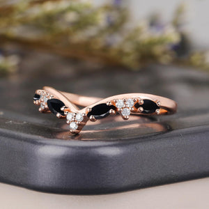 Gothic Black Onyx Marquise Curved Wedding Band