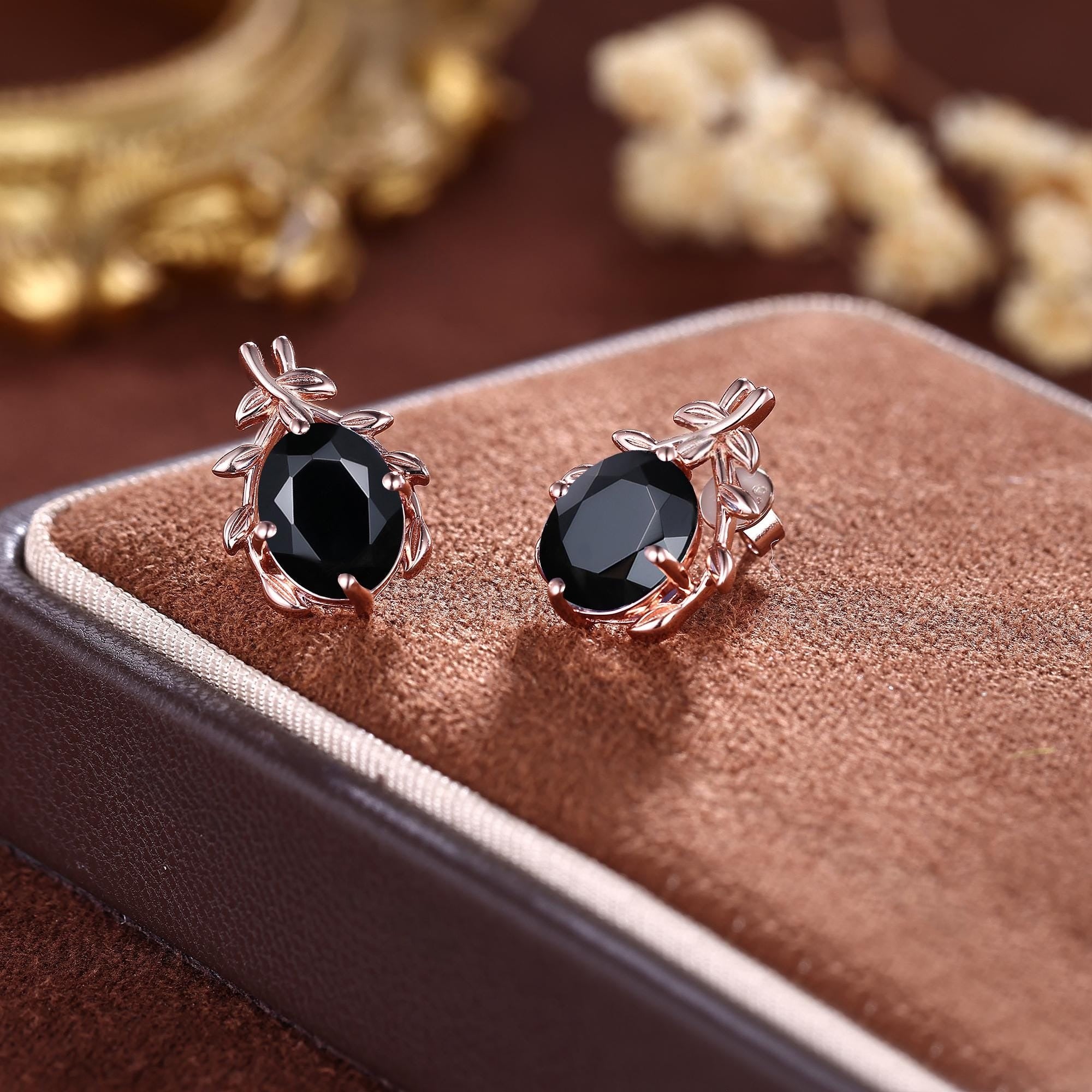 Nature Inspired Black Onyx Everyday Vine Leaf Nature Inspired Onyx Studs Earrings