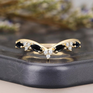 Gothic Black Onyx Marquise Curved Wedding Band
