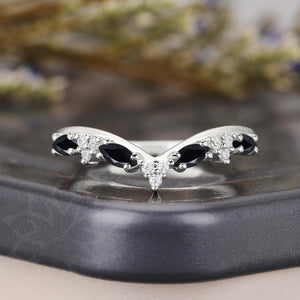 Gothic Black Onyx Marquise Curved Wedding Band