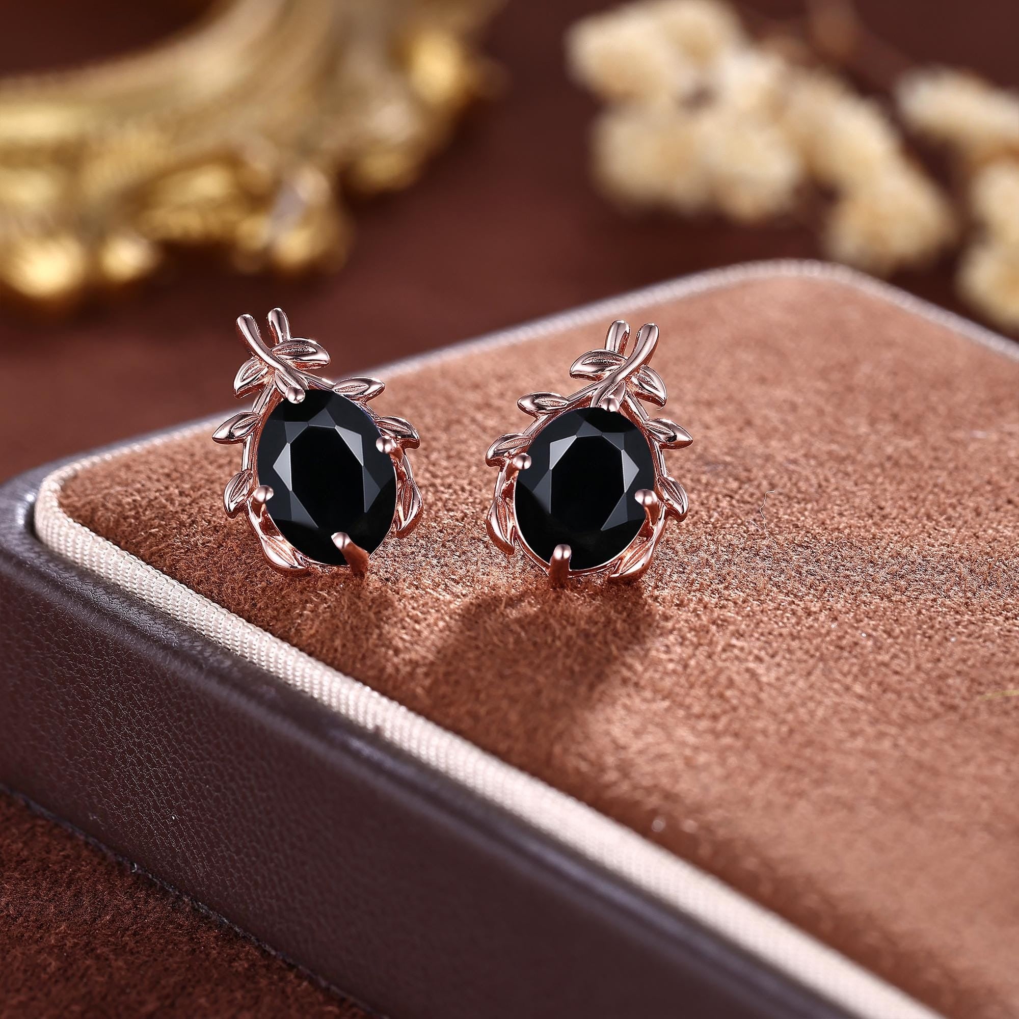 Nature Inspired Black Onyx Everyday Vine Leaf Nature Inspired Onyx Studs Earrings