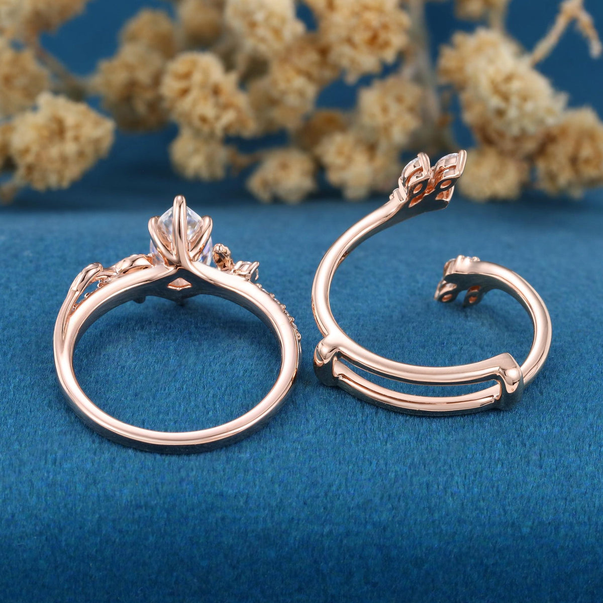 Art Deco Marquise Cut White Moissanite Engagement Ring Set
