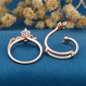 Art Deco Marquise Cut White Moissanite Engagement Ring Set