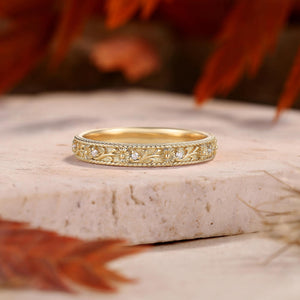 Vintage Floral Scroll Stone Accent Wedding Band