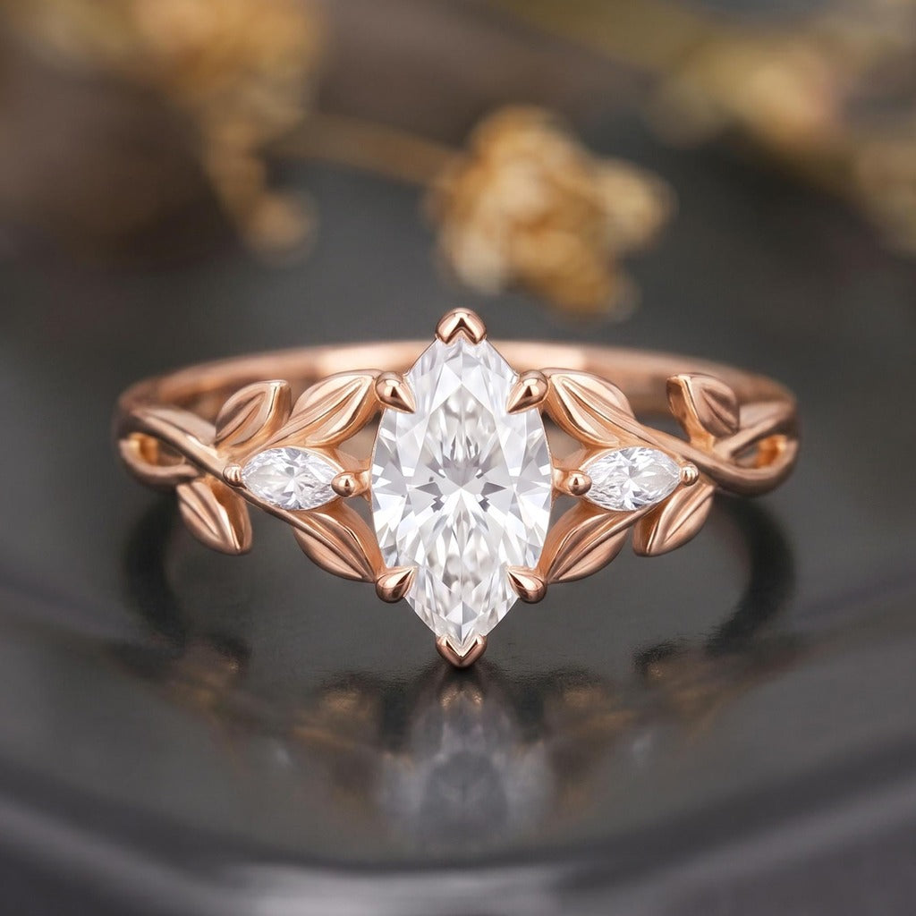 Leaf & Vine Marquise White Moissanite Engagement Ring
