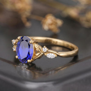 Leaf & Vine Oval Blue Sapphire Engagement Ring