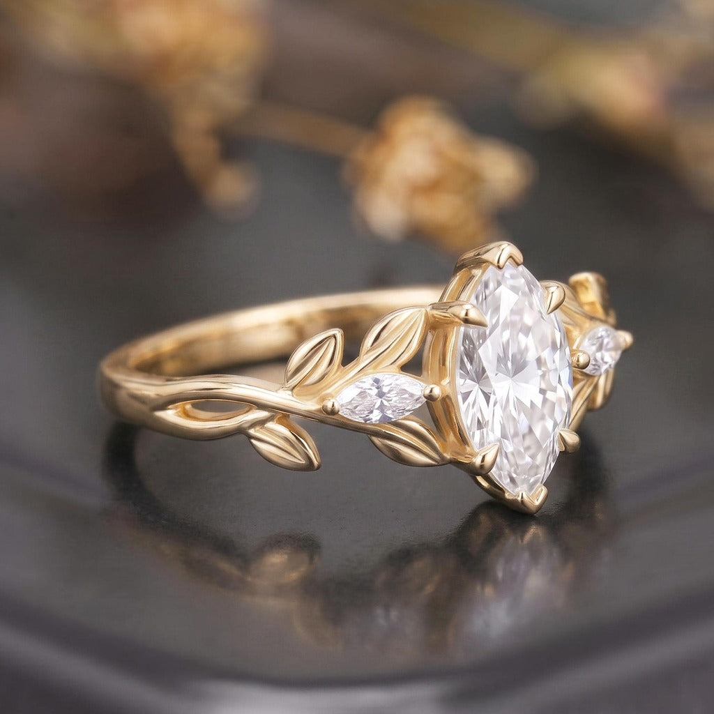 Leaf & Vine Marquise White Moissanite Engagement Ring