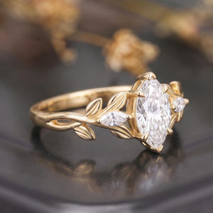 Leaf & Vine Marquise White Moissanite Engagement Ring