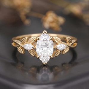 Leaf & Vine Marquise White Moissanite Engagement Ring