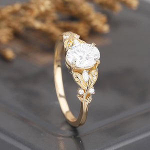 Leaf & Vine Oval White Moissanite Engagement Ring