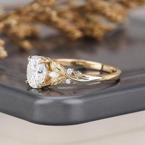 Leaf & Vine Oval White Moissanite Engagement Ring
