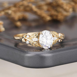 Leaf & Vine Oval White Moissanite Engagement Ring
