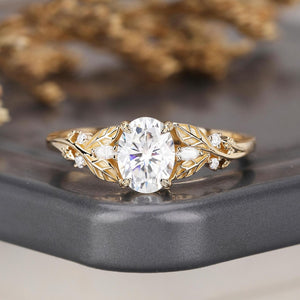 Leaf & Vine Oval White Moissanite Engagement Ring