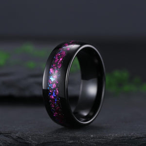 kite amethyst couple ring sets, amethyst tungsten ring, black gold leaf engagement rings, his and hers wedding band promise ring - anerjuly