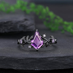 kite amethyst couple ring sets black gold leaf engagement rings his and hers wedding band ring - anerjuly