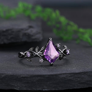 kite amethyst couple ring sets black gold leaf engagement rings his and hers wedding band ring - anerjuly