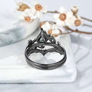 Kite Cut Natural Moss Agate Black Gold Engagement Ring For Women - anerjuly