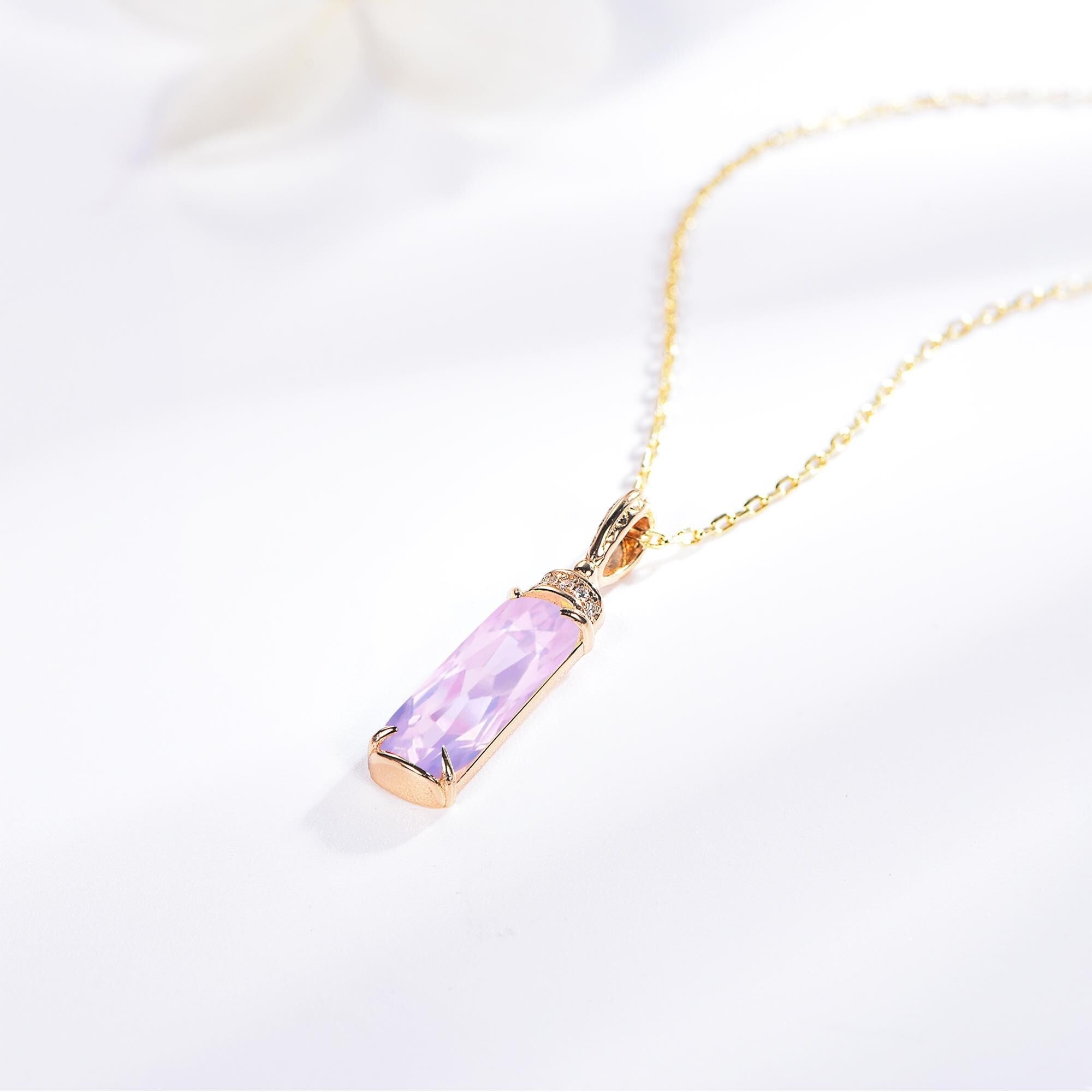 Lavender Amethyst Pendant Unique Art Deco Amethyst Women Gemstone pendant September Birthstone Silver Pendant (Chain Not Included) - anerjuly