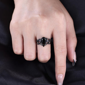 Leaf Branch Natural Black Onyx S925 Ring Nature Inspired Bridal Engagement Ring - anerjuly