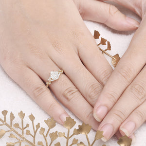 Leaf Moissanite Cluster Engagement Ring Nature Inspired Promise Rings Anniversary gift for Her - anerjuly