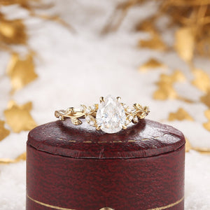 Leaf Moissanite Cluster Engagement Ring Nature Inspired Promise Rings Anniversary gift for Her - anerjuly