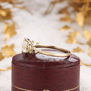 Leaf Moissanite Cluster Engagement Ring Nature Inspired Promise Rings Anniversary gift for Her - anerjuly