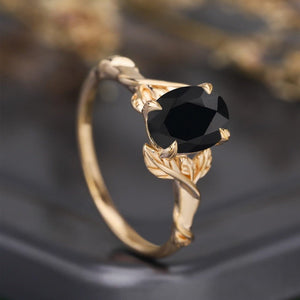 Leaf & Vine Oval Black Onyx Engagement Ring - anerjuly