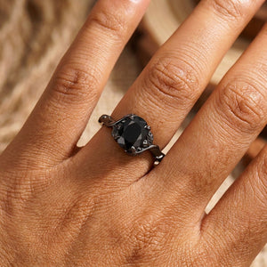 Leaf & Vine Oval Black Onyx Engagement Ring - anerjuly