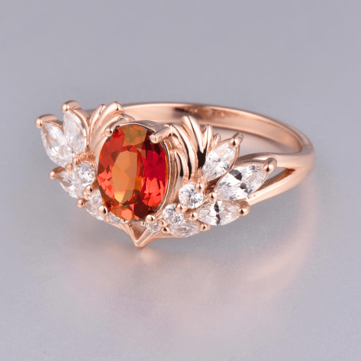 Leaves Angel Wing Ring Band Red Garnet Couple Rings Cluster Ring Nature Inspired Leaf Engagement Ring Set for Women Twig Wedding - anerjuly