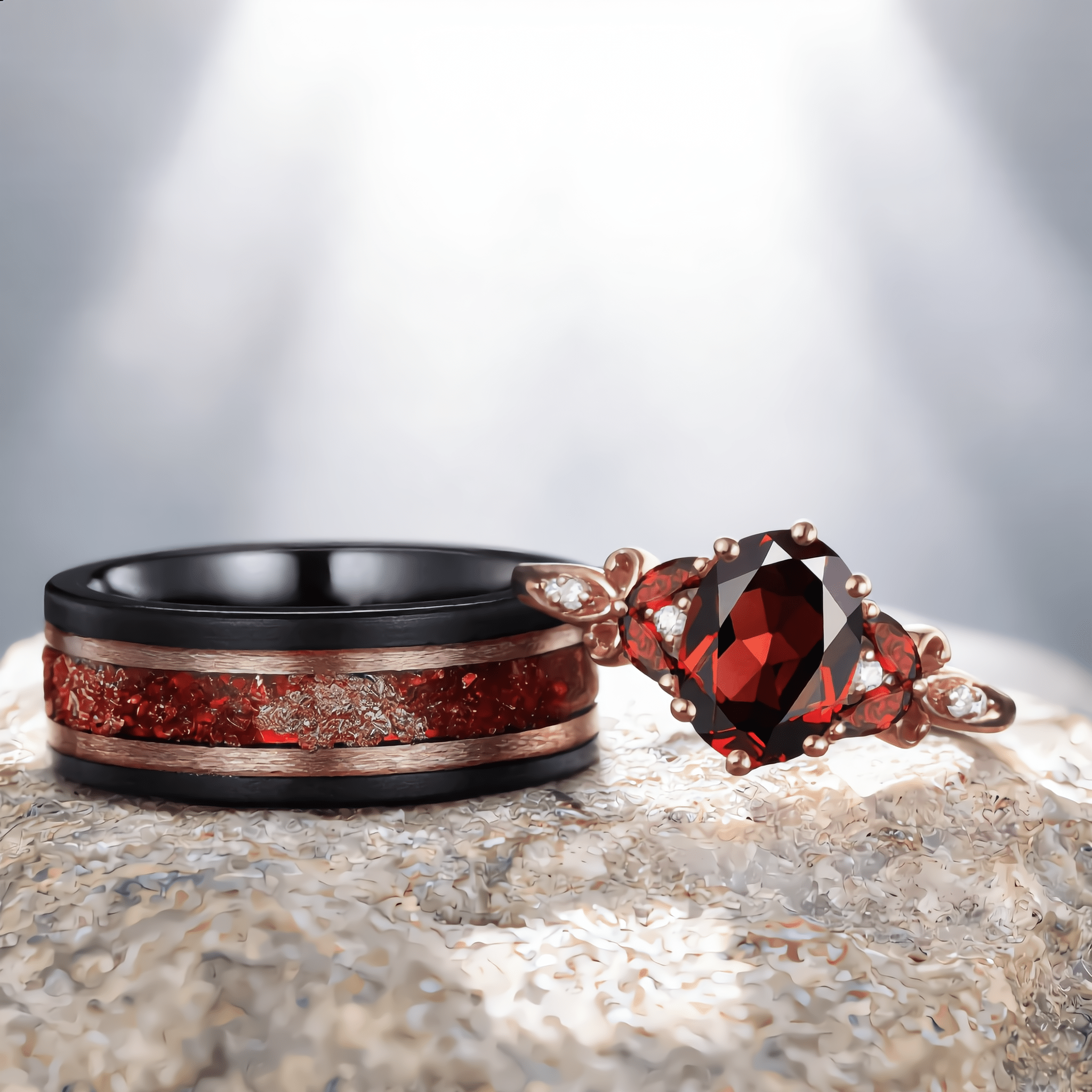Leaves Angel Wing Ring Band Red Garnet Couple Rings Cluster Ring Nature Inspired Leaf Engagement Ring Set for Women Twig Wedding - anerjuly