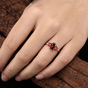 Leaves Angel Wing Ring Band Red Garnet Couple Rings Cluster Ring Nature Inspired Leaf Engagement Ring Set for Women Twig Wedding - anerjuly