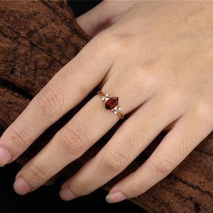 Long Hexagon Natural Red Garnet Engagement Ring Promise Ring - anerjuly