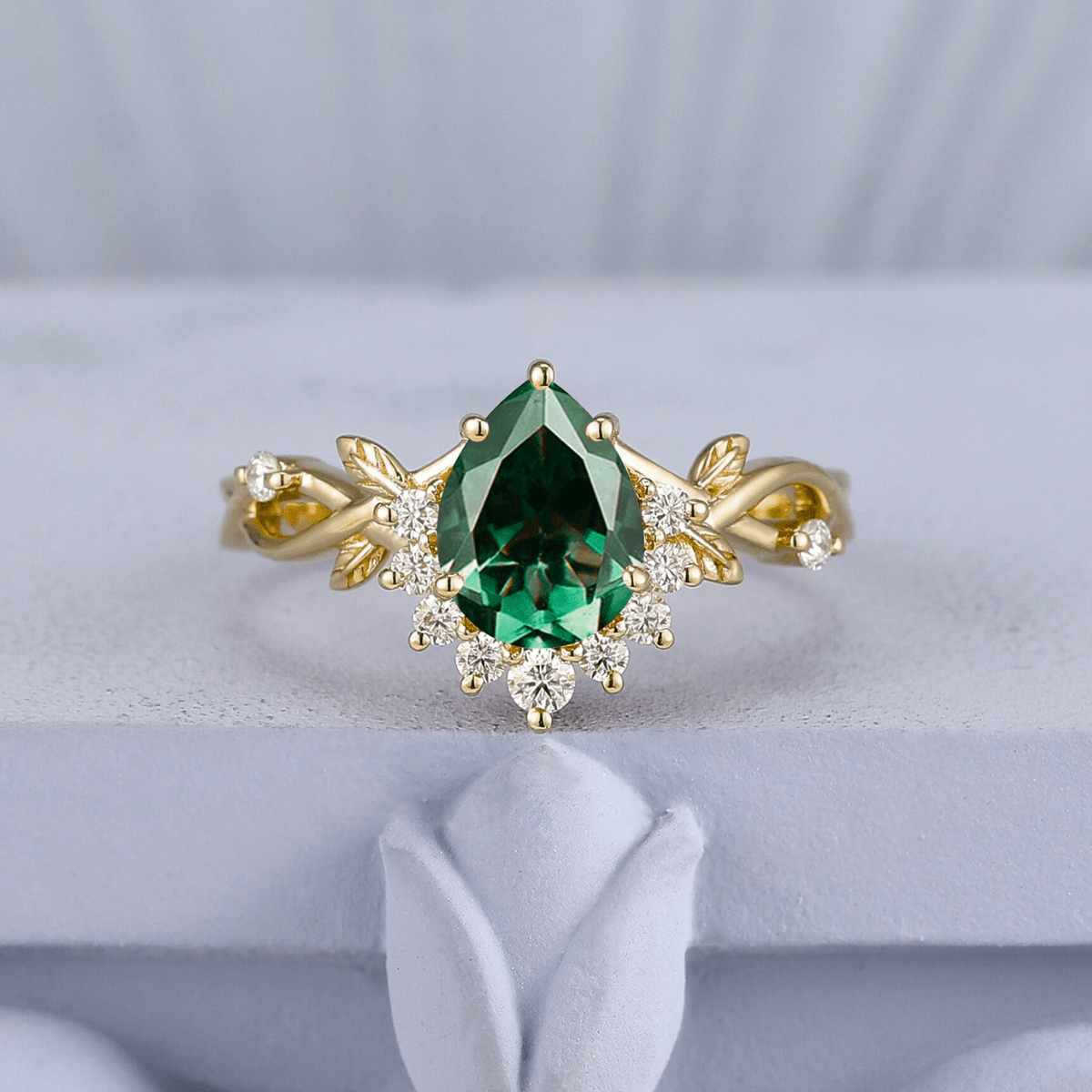 Luxurious Green Emerald Pear Cut Ring & Gold Green Opal Tungsten Unique His and Hers Rings Couple Ring Set - anerjuly