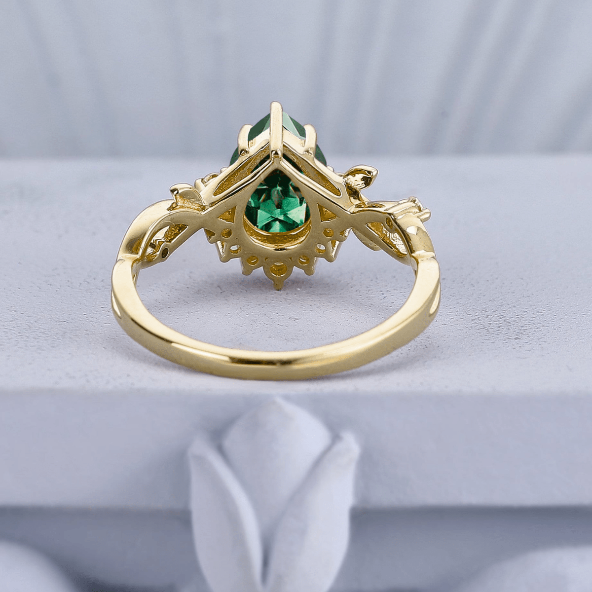 Luxurious Green Emerald Pear Cut Ring & Gold Green Opal Tungsten Unique His and Hers Rings Couple Ring Set - anerjuly