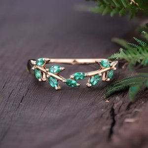Marquise emerald wedding band Emerald Engagement Unique Floral Emerald Wedding Ring - anerjuly