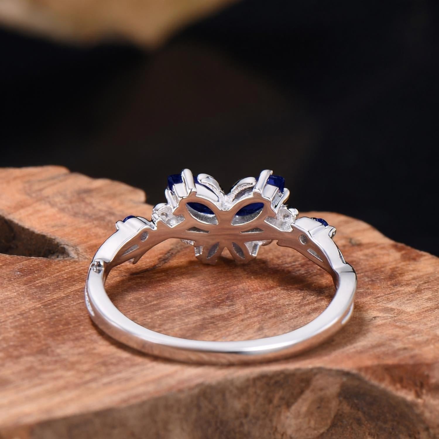 Marquise Sapphire Butterfly Ring Natural Inspired Leaf Ring - anerjuly