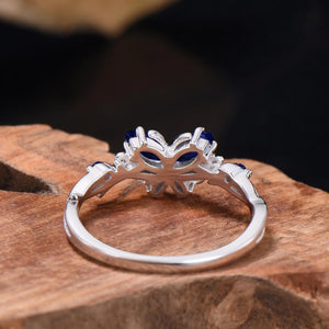 Marquise Sapphire Butterfly Ring Natural Inspired Leaf Ring - anerjuly