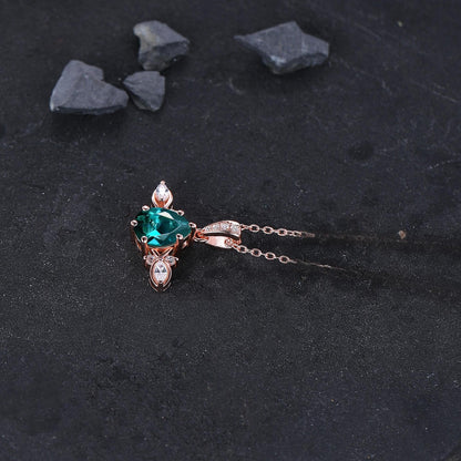 May Birthstone Emerald Pendant Jewelry Emerald Pear Shaped Emerald Moissanite Necklace Women Anniversary Gift - anerjuly