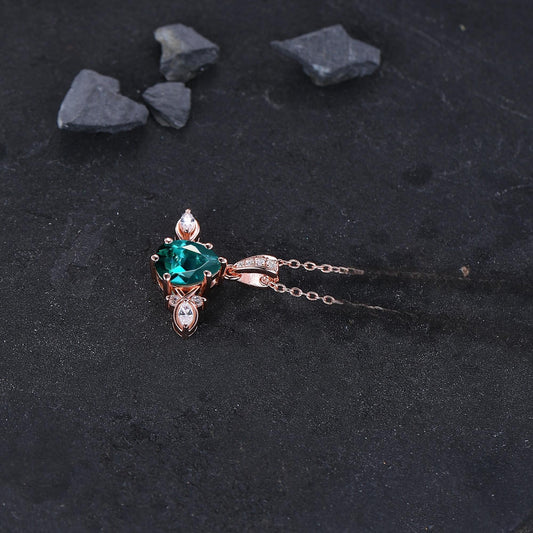 May Birthstone Emerald Pendant Jewelry Emerald Pear Shaped Emerald Moissanite Necklace Women Anniversary Gift - anerjuly