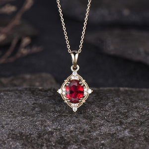 Milgrain Oval Cut Ruby Pendant Vintage Moissanite Pendant Dainty 925 Sterling Silver July Birthstone Red Gemstone Ruby Anniversary Pendant - anerjuly