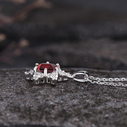 Minimalist Hexagon Cut Natural Garnet Anniversary Pendant Unique White Gold Hexagram Pendant Dainty Moissanite Halo Cluster Pendant - anerjuly