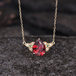 Minimalist Pear Cut Ruby Wedding Pendant Unique Rose Gold Moissanite Emerald Pendant Art Deco July Birthstone Anniversary Pendant - anerjuly