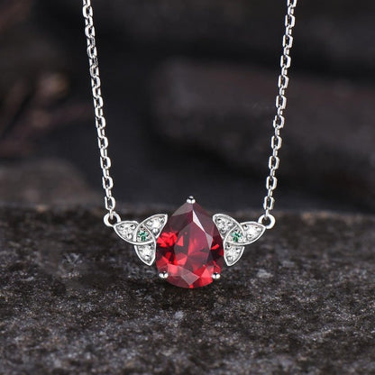 Minimalist Pear Cut Ruby Wedding Pendant Unique Rose Gold Moissanite Emerald Pendant Art Deco July Birthstone Anniversary Pendant - anerjuly