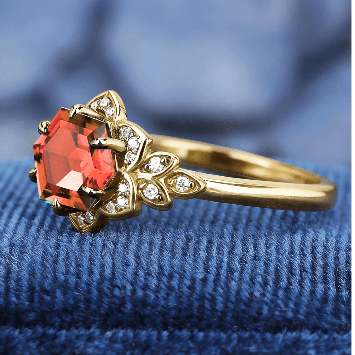 Nature Inspired Garnet Ring Black Gold Couple Rings Tungsten Wedding Band Promise Ring - anerjuly