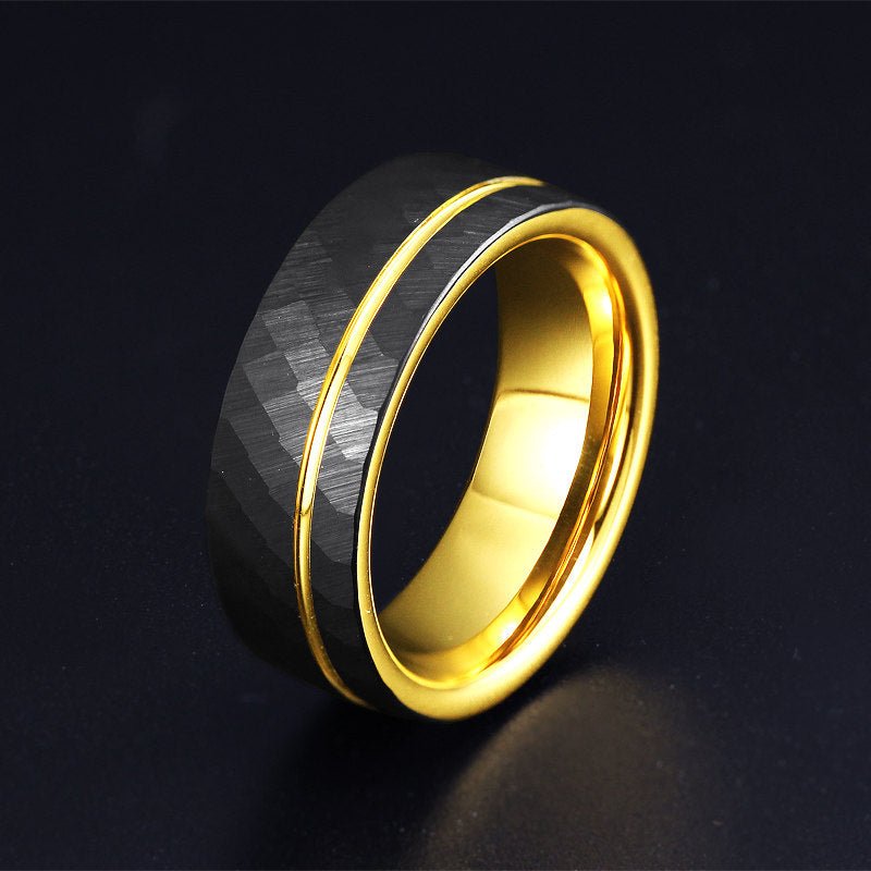 Nature Inspired Garnet Ring Black Gold Couple Rings Tungsten Wedding Band Promise Ring - anerjuly